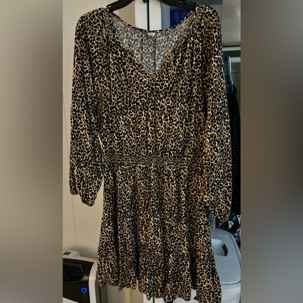 Xl old navy leopard print 3/4 sleeve ruffle trim dress